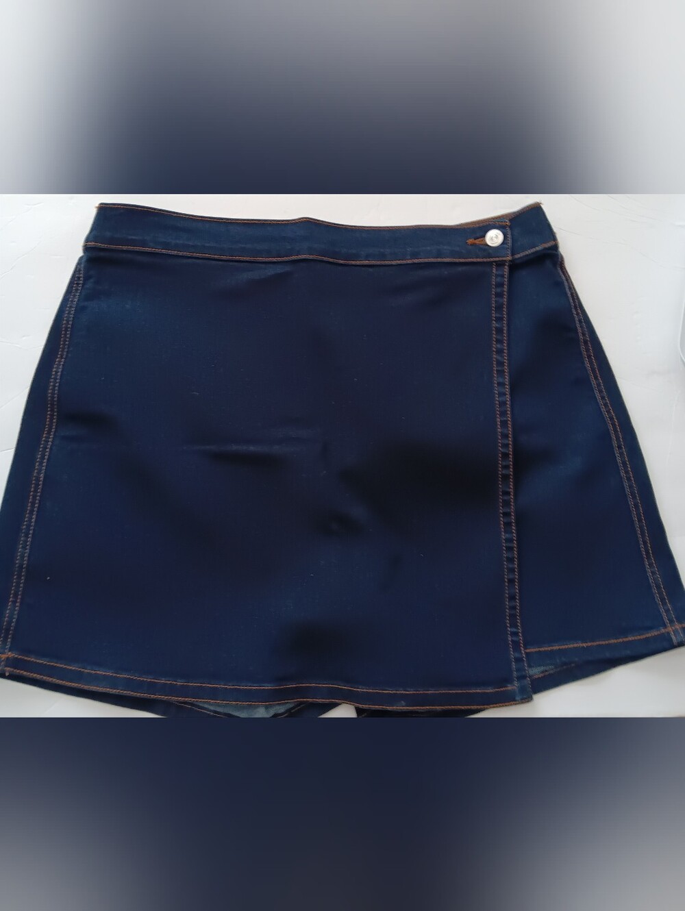 Crown & Ivy Wear Your Crown Blue Denim Envelope Shorts Wrap Front Sz 14 NWOT